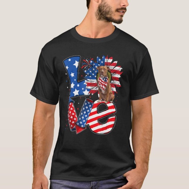 Camiseta 4 de julio Decor Patriótico AMOR Pitbull Perro USA (Anverso)