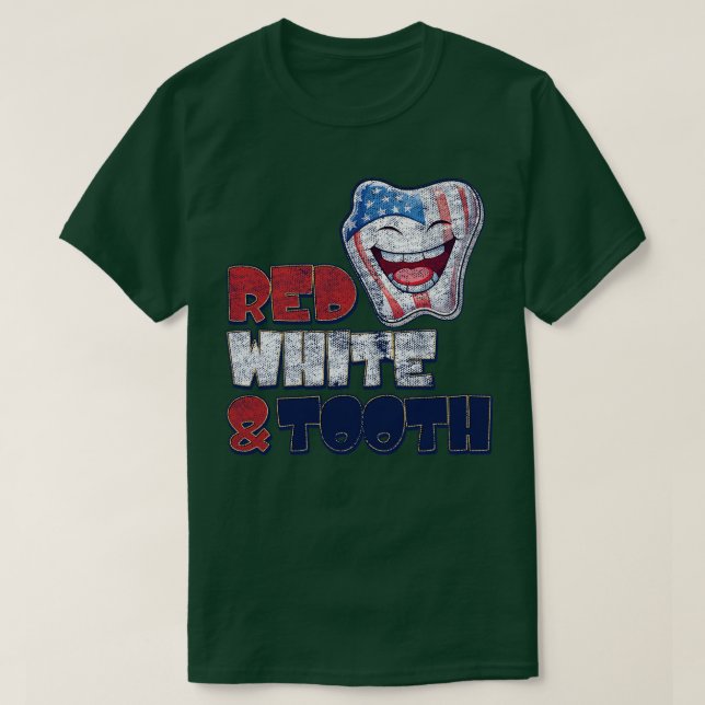 Camiseta 4 de julio Dentist Red White Tooth Dolor (Diseño del anverso)