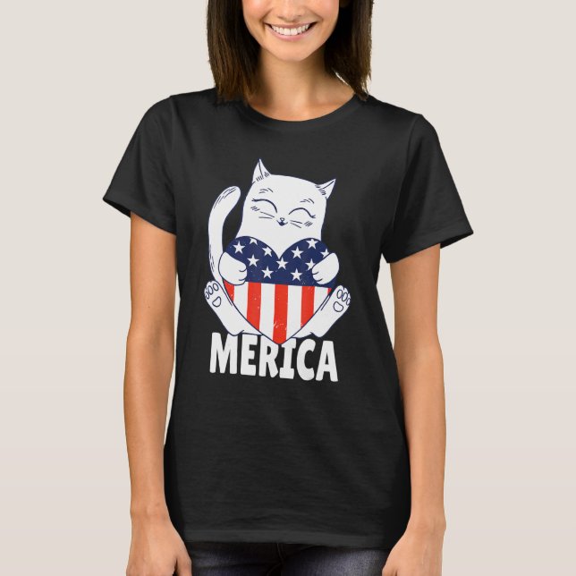 Camiseta 4 De Julio Día De La Independencia De Ee. UU. Gato (Anverso)