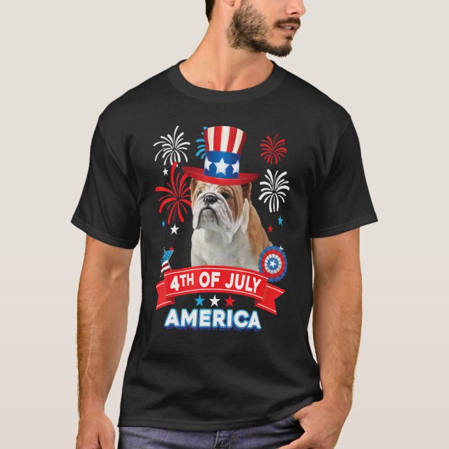 Camiseta 4 De Julio Día Patriótico Bulldog Independencia De (Anverso)