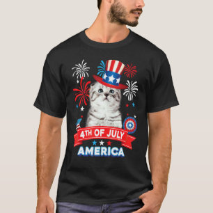 Camiseta 4 De Julio Día Patriótico Gato Scottish Fold Indep