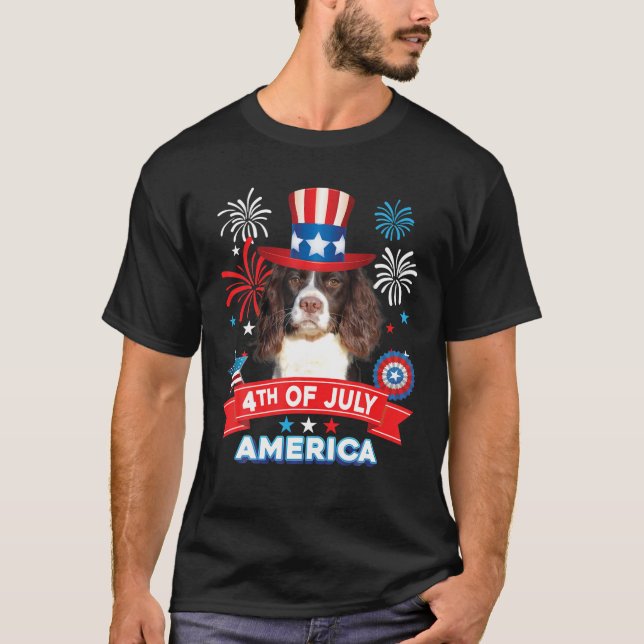 Camiseta 4 De Julio Día Patriótico Inglés Springer Spaniel (Anverso)