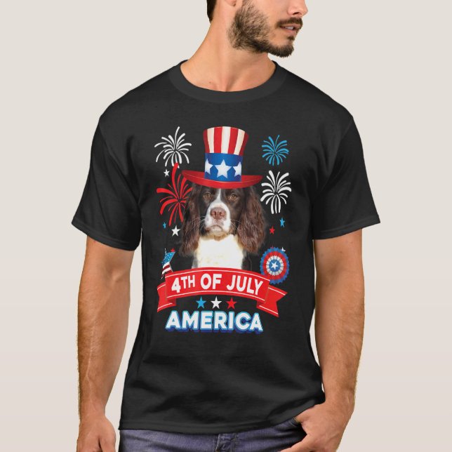 Camiseta 4 De Julio Día Patriótico Inglés Springer Spaniel (Anverso)