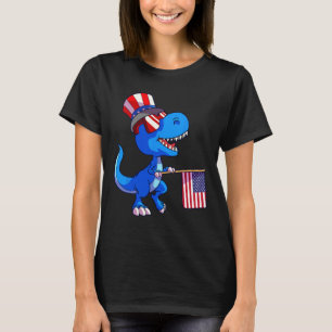 Camiseta 4 De Julio Dino Niños Patriótico Bandera 