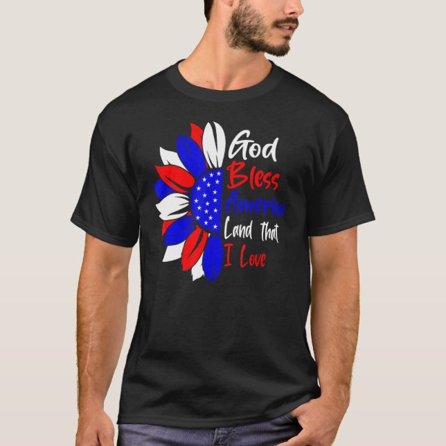 Camiseta 4 De Julio Dios Bendiga A América Tierra Que Amo E (Anverso)