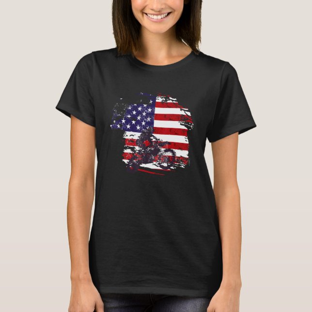 Camiseta 4 De Julio Dirt Bike Bandera Americana Motocross B (Anverso)