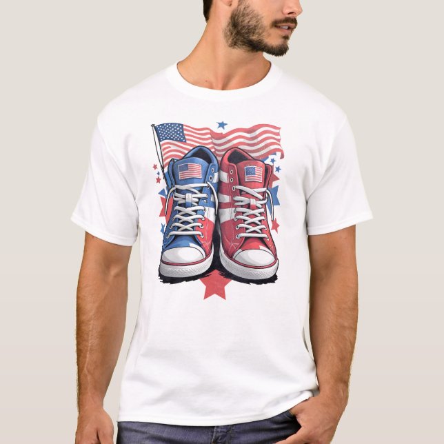Camiseta 4 de julio Diseño de zapatillas norteamericanas (Anverso)