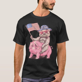 Camiseta 4 De Julio Divertido Cerdo Bandera Americana Ameri