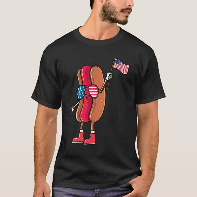 Camiseta 4 de julio Divertido perro caliente Estados Unidos (Anverso)