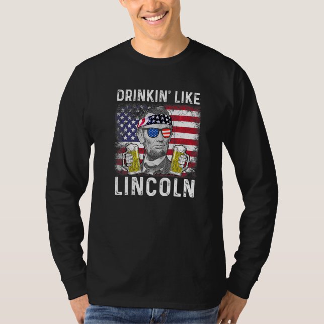 Camiseta 4 De Julio Drinkin Como Lincoln Abraham Abe (Anverso)