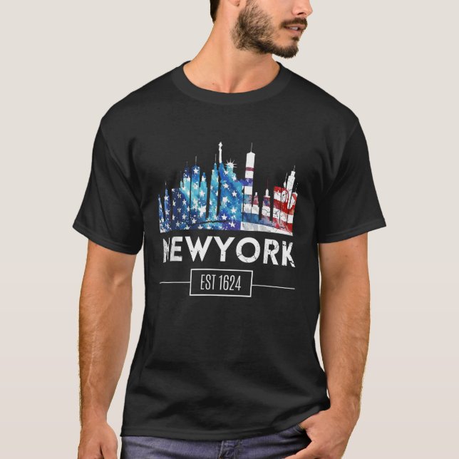Camiseta 4 de julio en Nueva York la bandera estadounidense (Anverso)