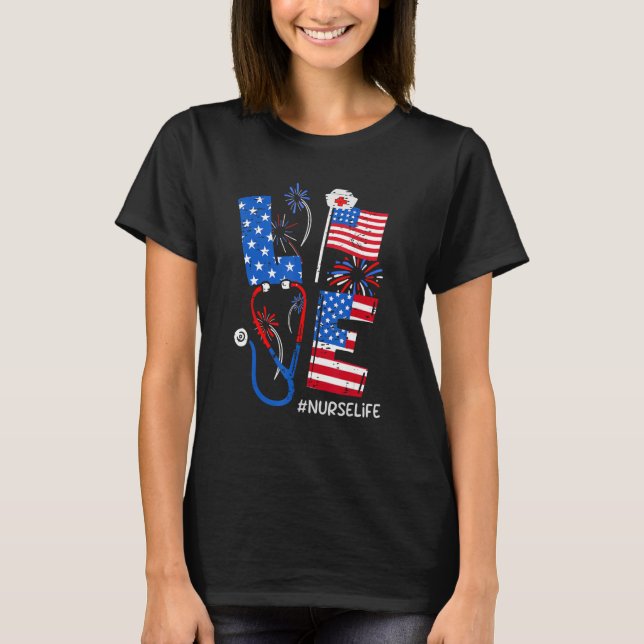Camiseta 4 de julio Enfermera Norteamericana Patriótica RN  (Anverso)