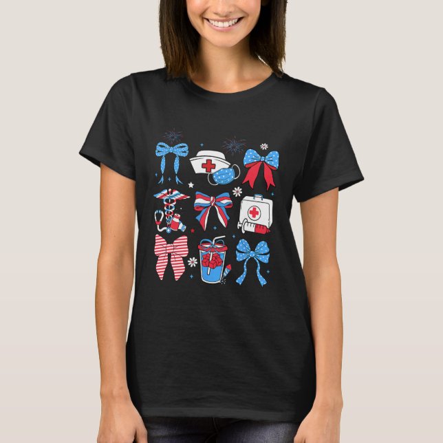 Camiseta 4 De Julio Enfermera Stethoscope Coquette Bow Enfe (Anverso)
