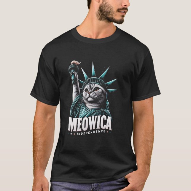 Camiseta 4 de julio Estatua de la Libertad Gato Meowica Ind (Anverso)