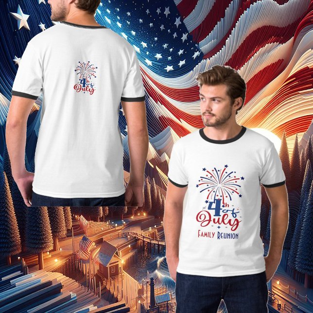 Camiseta 4 de julio Familia Patriótica Reunión Retro Azul R (4th July Patriotic Family Reunion Retro Red Blue T-Shirt)
