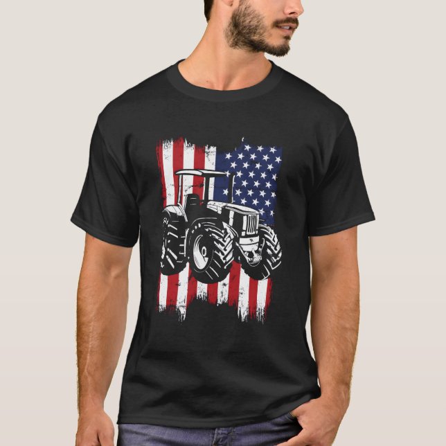 Camiseta 4 De Julio Farm Family Tractor Patriótico American (Anverso)