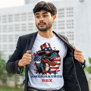 Camiseta 4 de julio feliz Dinosaurio con gorra y gafas