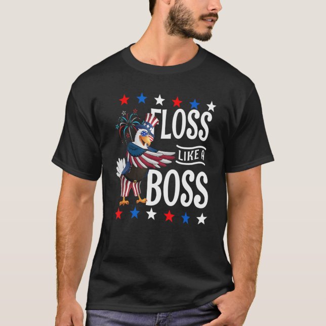 Camiseta 4 De Julio Floss Como Un Jefe De Eagle Americano (Anverso)