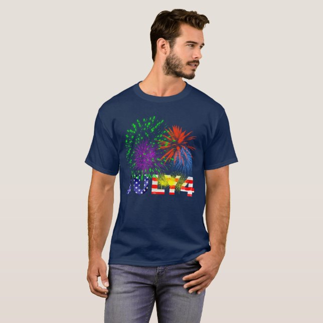 Camiseta 4 de julio Fuegos artificiales (Anverso completo)