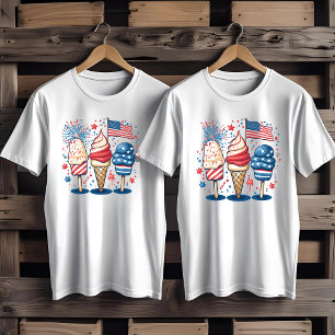 Camiseta 4 de julio Fuegos artificiales de helados de Estad