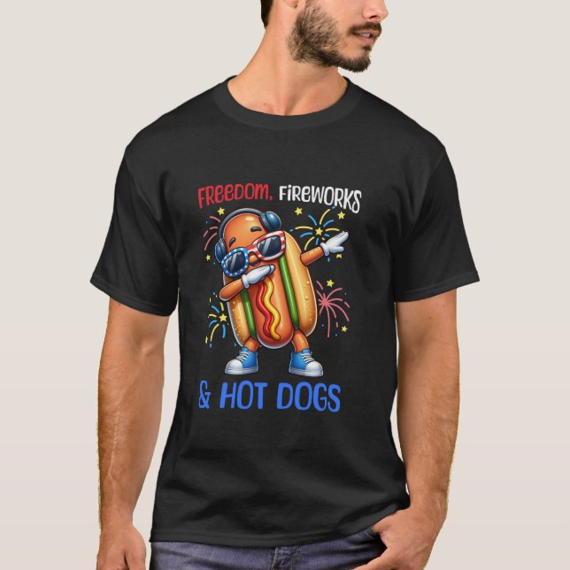 Camiseta 4 de julio Fuegos artificiales de Libertad Perros  (Anverso)