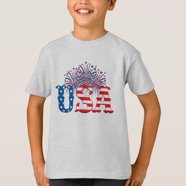 Camiseta 4 de julio Fuegos artificiales, Día de la Independ (Anverso)