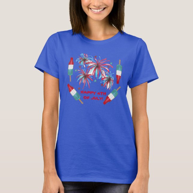 Camiseta 4 de julio fuegos artificiales opúsculos Rojo Blan (Anverso)