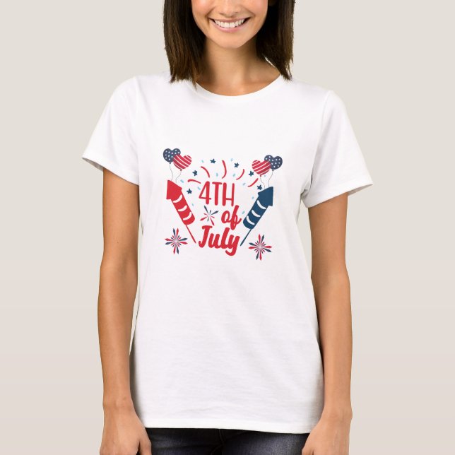 Camiseta 4 de julio Fuegos artificiales Patriótico del Azul (Anverso)