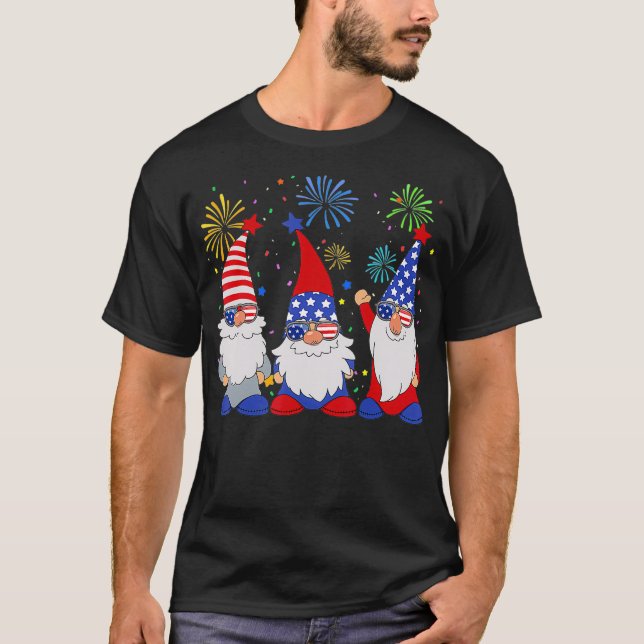 Camiseta 4 De Julio Funny Gnomes Patriótico Gnomes Gafas De (Anverso)