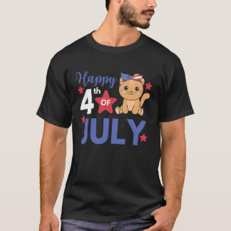 Camiseta 4 De Julio Gato Americano Para Niños Lindo Gato De