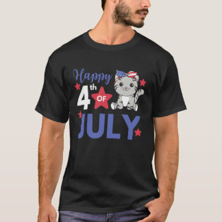 Camiseta 4 De Julio Gato Americano Para Niños Lindo Gato De