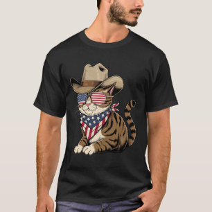 Camiseta 4 De Julio Gato De Cowboy Lover Bandera Estadounid