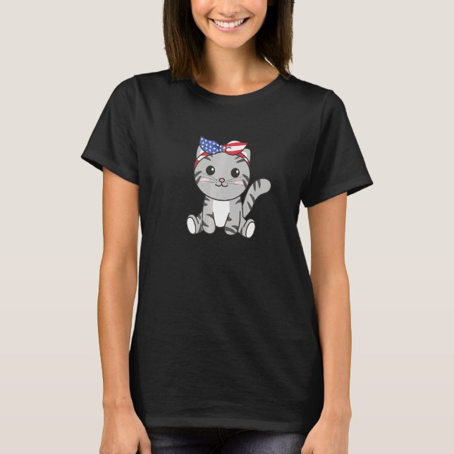 Camiseta 4 De Julio Gato Estadounidense Para Niños Cute Gat (Anverso)
