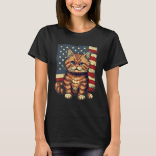Camiseta 4 De Julio Gato Munchkin Bandera De Estados Unidos