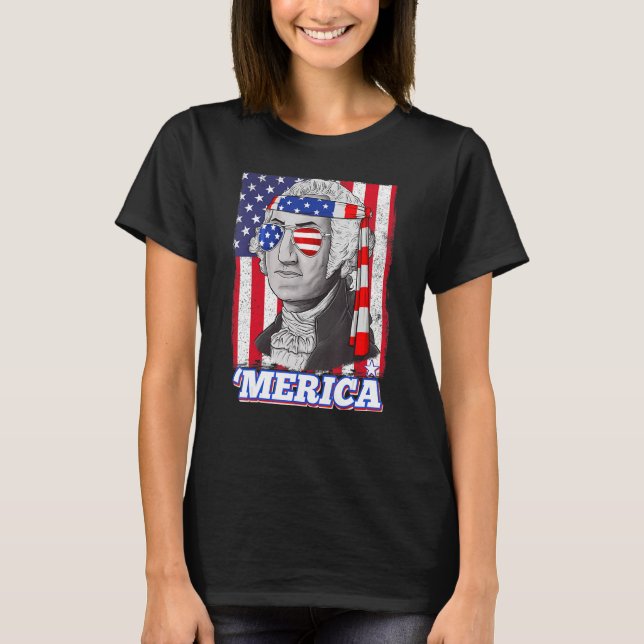 Camiseta 4 De Julio George Washington Patriótico Merica Fla (Anverso)