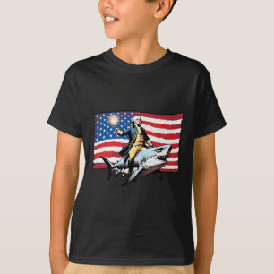 Camiseta 4 De Julio George Washington Riding Shark America