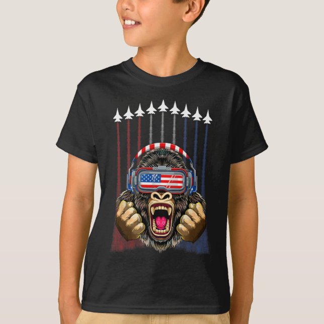 Camiseta 4 De Julio Gorila Lover Bandera Estadounidense Pat (Anverso)
