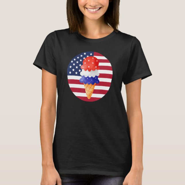 Camiseta 4 De Julio Gran Bandera Americana Helado Crema (Anverso)