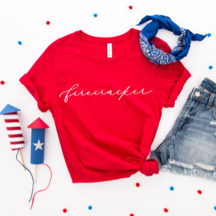 Camiseta 4 de julio Guión blanco Minimalista de Firecracker