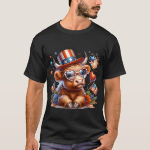 Camiseta 4 De Julio, Highland Cow Cute American
