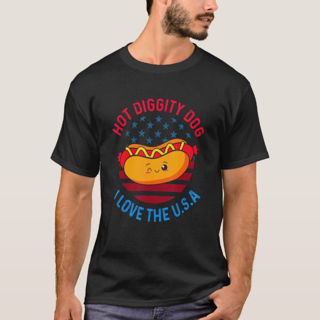 Camiseta 4 De Julio Hot Diggity Dog I Love The Usa Hot Do (Anverso)