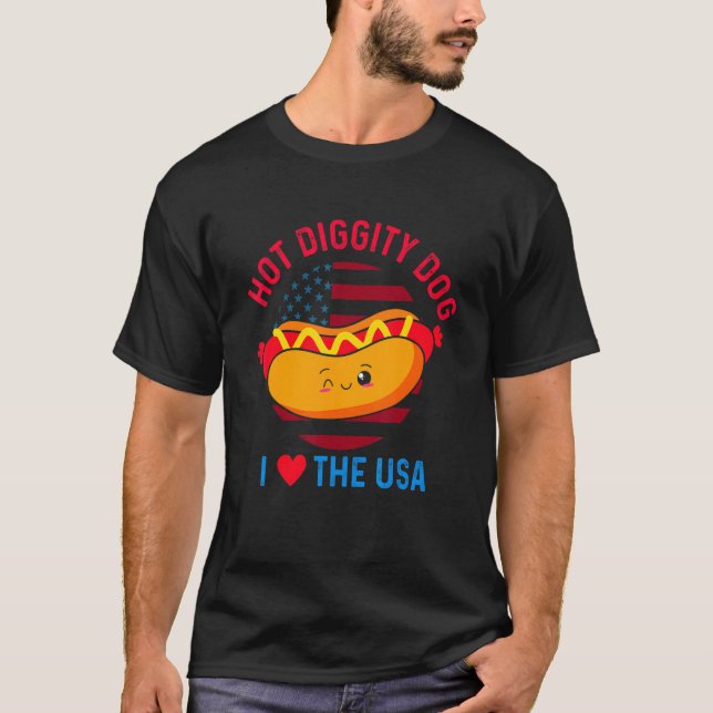Camiseta 4 De Julio Hot Diggity Dog I Love The Usa Hot Do (Anverso)