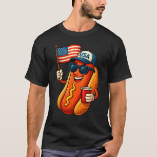 Camiseta 4 de julio Hotdog Funny Bandera Patriótica de EEUU