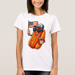 Camiseta 4 de julio Hotdog Funny Bandera Patriótica de EEUU