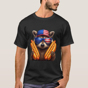 Camiseta 4 De Julio Hotdog Funny Raccoon Patriótico Cute Uu