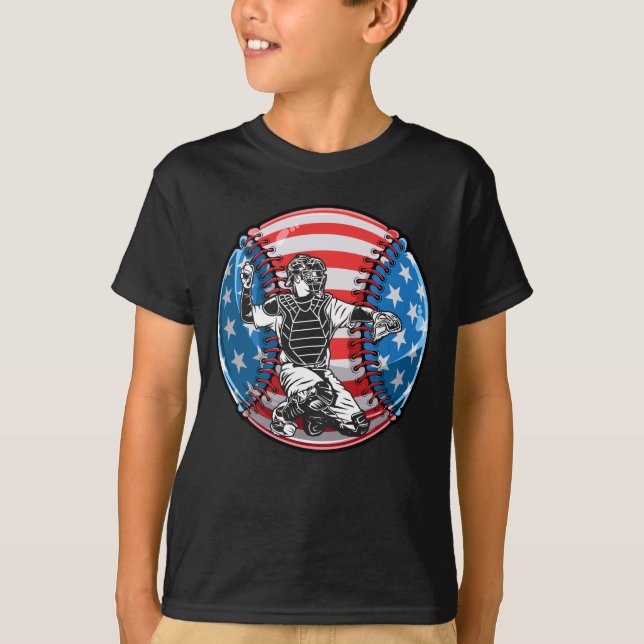 Camiseta 4 de julio Jugador de Béisbol USA Softball Catcher (Anverso)