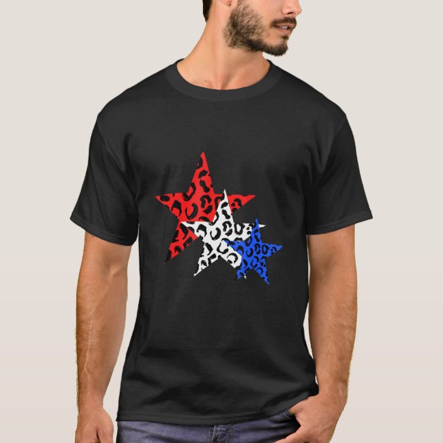 Camiseta 4 De Julio Leopard Print Red White Blue Stars Ame (Anverso)