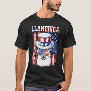 Camiseta 4 De Julio Llamerica Patriótica Llama Bandera Esta