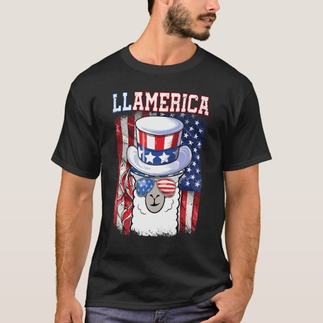 Camiseta 4 De Julio Llamerica Patriótica Llama Bandera Esta (Anverso)