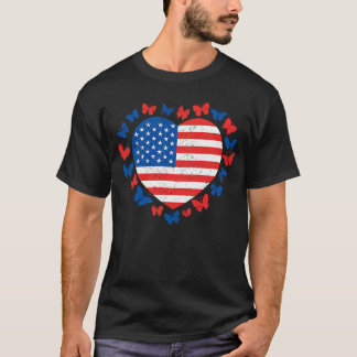 Camiseta 4 de julio Mariposa Bandera Americana Corazón Patr